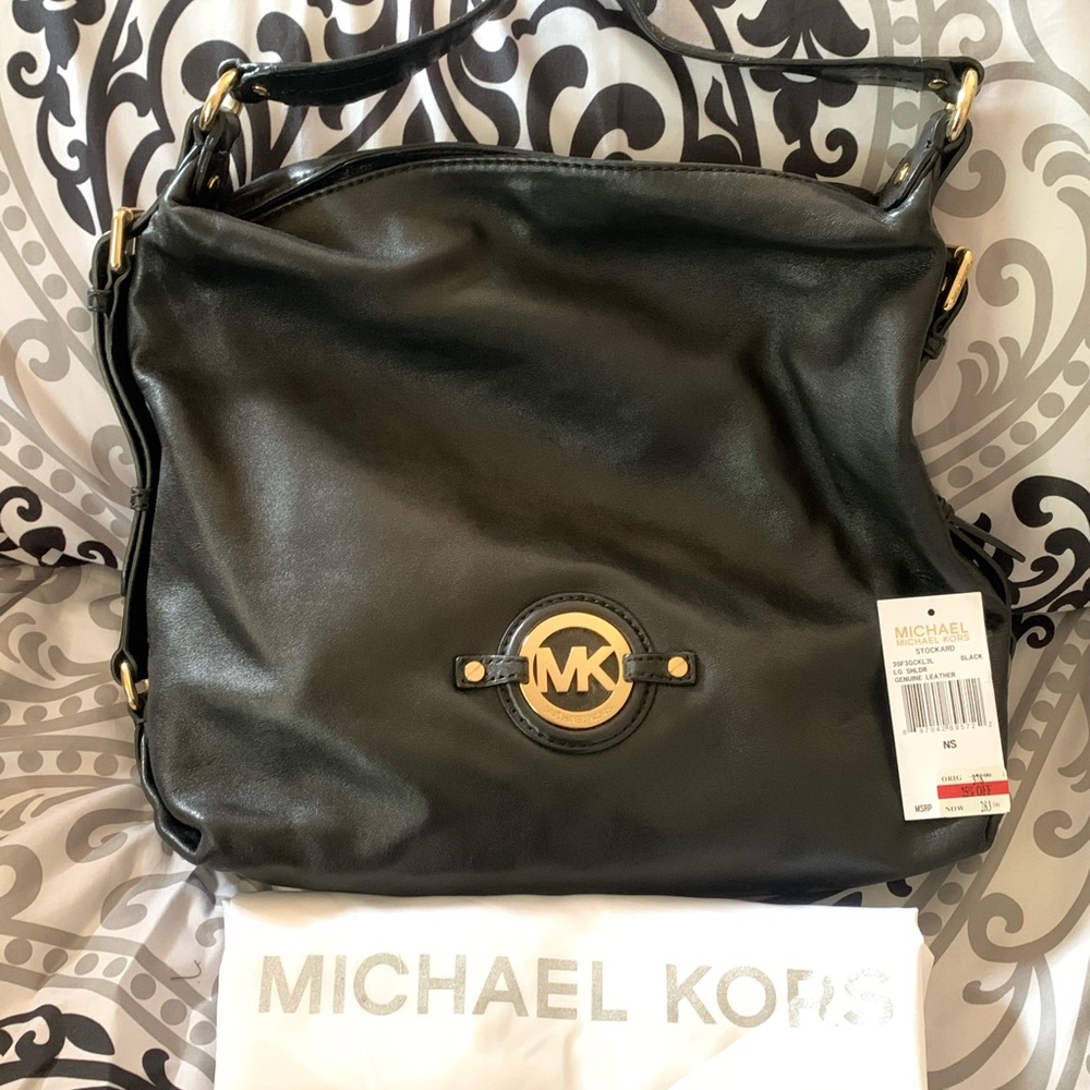 MK Lg Stockard Hobo Shoulder Bag Black Leather